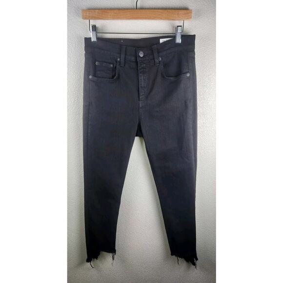 Rag & Bone Jeans Womens 28 Black Hampton Capri Chewed Hem‎ Stretch High Rise - Picture 2 of 9